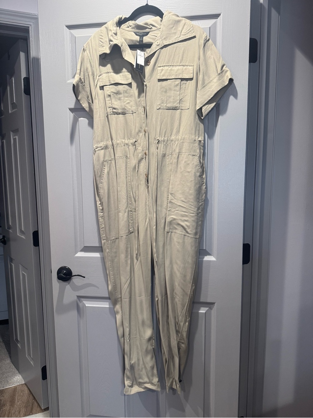 Banana Republic Short-Sleeve Utility Jumpsuit in Light Beige